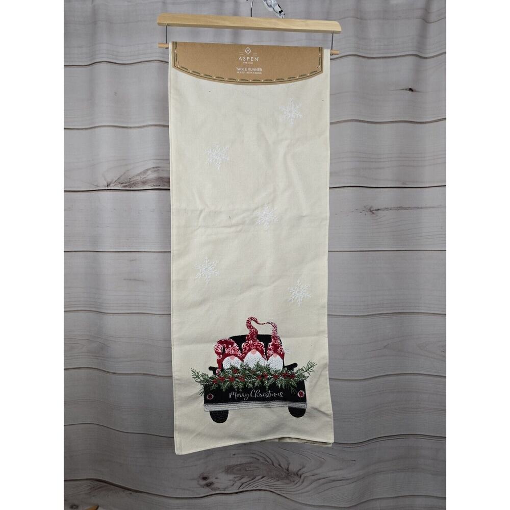 Aspen TABLE RUNNER Embroidered 14" x 72" Christmas New Gnomes